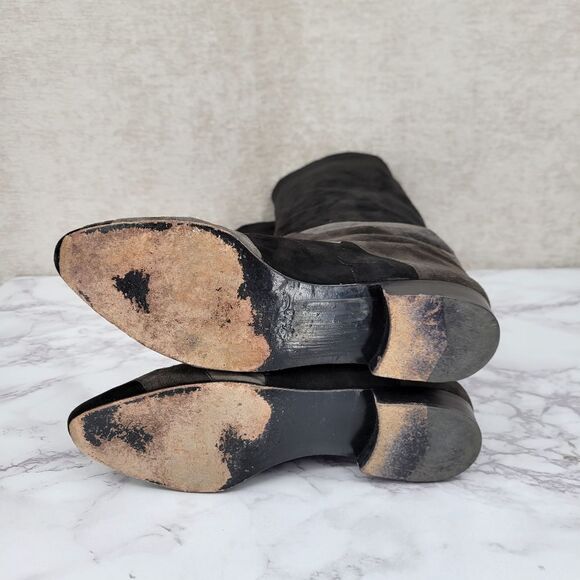 Mario Valentino Vintage 80s 90s Black Gray Tall Pull On Suede Knee High Boots - Picture 7 of 13